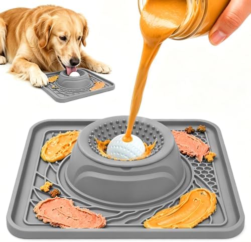 Slow Feeder Dog Bowl & Lick Mat,2-in-1 Dog Lick Bowl with Interactive Rolling Ball for Liquid and Thick Treats,Anti-Slip Dog Lick Bowl for Dogs & Cats