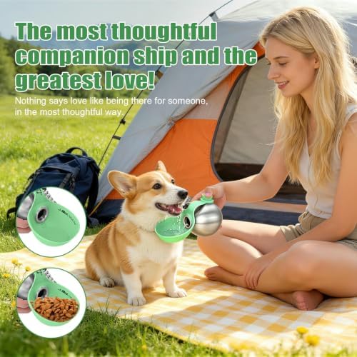 Portable Dog Water Bottle 10oz Stainless Steel Travel Dog Water Dispenser with Bowl No-Spill Puppy Water Bottle for Walking Hiking Small Dog Water Bottle (Mint Green)