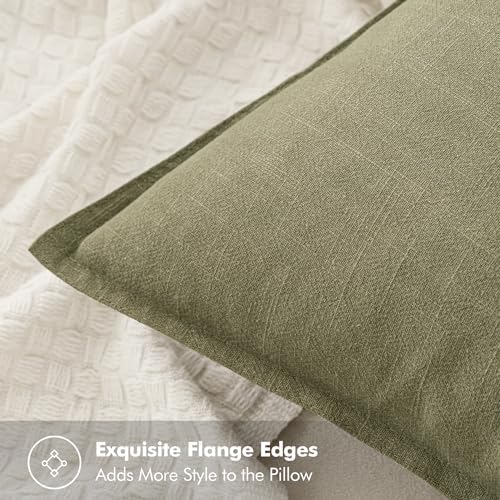 MIULEE Neutral Green Boho Linen Pillow Covers 20x20 Inch Pack of 4 | Natural Decorative Throw Pillow Covers, Farmhouse Couch Pillowcases, Modern Home Decor for Living Room Bed Sofa