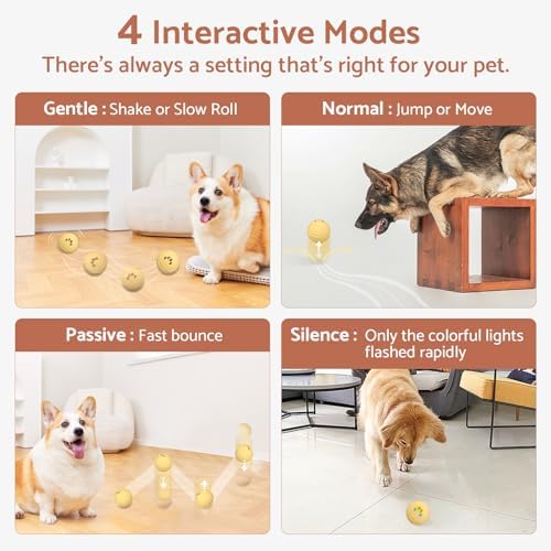 Interactive Dog Toys, [2026 Latest] Smart Dog Balls, 4 Movement Modes, Durable TPU Material, Motion Activated Automatic Moving Rolling Ball for Small/Medium/Large Dogs (Yellow)