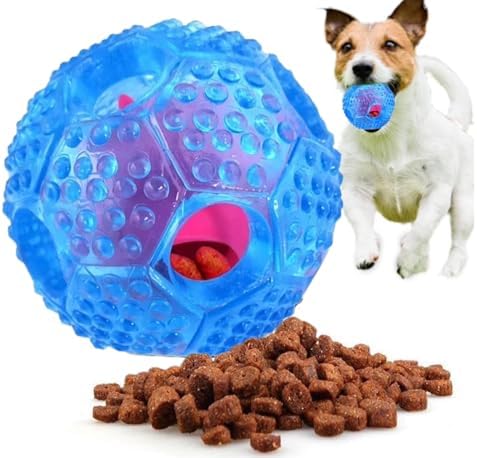Interactive Dog Treat Dispenser Ball, Dental Cleaning Chew Toy for Puppies and Small Dogs, Blue