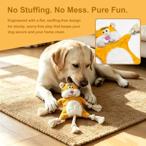 No Stuffing Crinkle Squeaky Dog Toy for Small Medium Puppies,（Tiger）