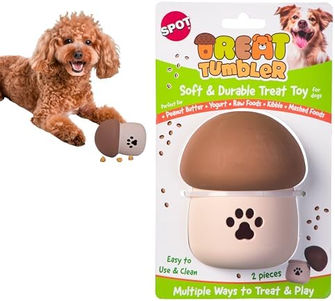 SPOT Treat Tumbler Mushroom – Freezable & Fillable Treat Dispensing Dog Toy for Small & Medium Dogs, Silicone, Easy to Clean, Interactive, Holds Small Kibble & Soft Snacks, 4.5 in