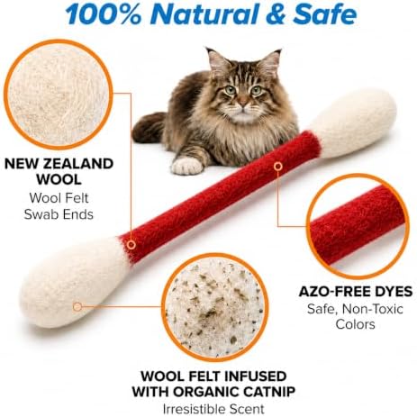 Glaciart One XXL Swabs Cat Toys with Catnip - 2 Pk | Durable for Chew, Cute Cat Toys Interactive Kitty for Boredom, Exercise, & Play | Filled w/Organic Catnip for Anxiety & as Digestive Aid