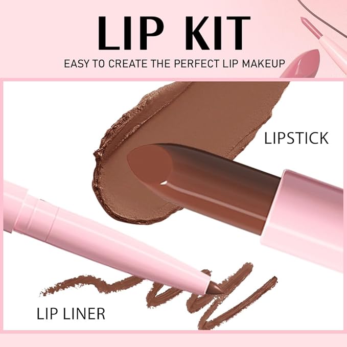 6Pcs 2 in 1 Matte Lipstick Lip Liner Pencil Set,Waterproof Lip Stick Lip liner Combo for Old Women Long Lasting Lipstick Crayon,labiales mate 24 horas originales
