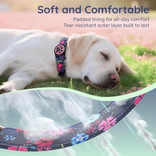 Airtag Dog Collar,with Waterproof airtag Holder，Original Stylish Cute Pattern Design.QR Code ID Buckle，Comfortable Soft Cotton for Small Medium Large Dogs