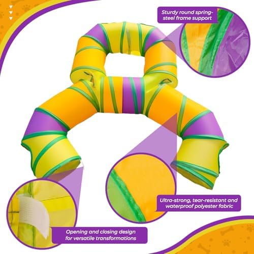 Cat Tunnel for Indoor Cats 8-Shaped, Collapsible Cat Playhouse Pet Play Tunnel Tube Maze with Hanging Pom-poms and Interactive Hole for Kitten, Kitty, Puppy, Rabbits, Ferret, Guinea Pig