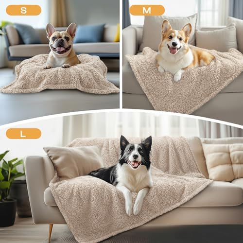 3 Pack 3 Calming Blankets Fluffy Premium Fleece Pet Blanket Soft Sherpa Throw for Dog Puppy Cat Beige Small (23" x16'')