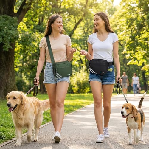 PetAmi Dog Walking Bag, 3-in-1 Crossbody Fanny Pack Treat Pouch, Black