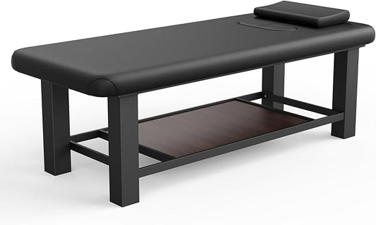 pouseayar Heavy Duty Durable Wide Stationary Massage Bed, Professional Spa Facial Treatment Table, Metal Frame PU Leather Therapy Table (Integral Structure)