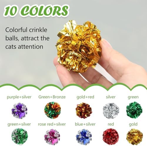 Silkfly 50 Pcs Cat Crinkle Balls Toys 2.36" Interactive Colorful