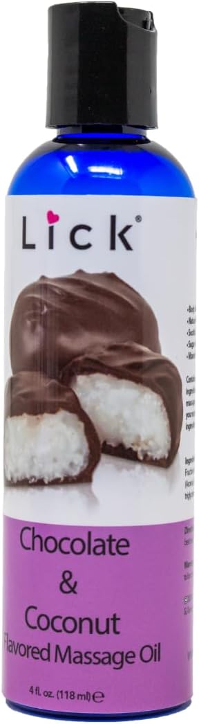 Lick Chocolate and Coconut Massage Oil – Tropical Dessert Edible Massage Oil with Sweet Almond Oil & Vitamin E, Smooth Body-Safe Glide for Couples Massage, 4 oz