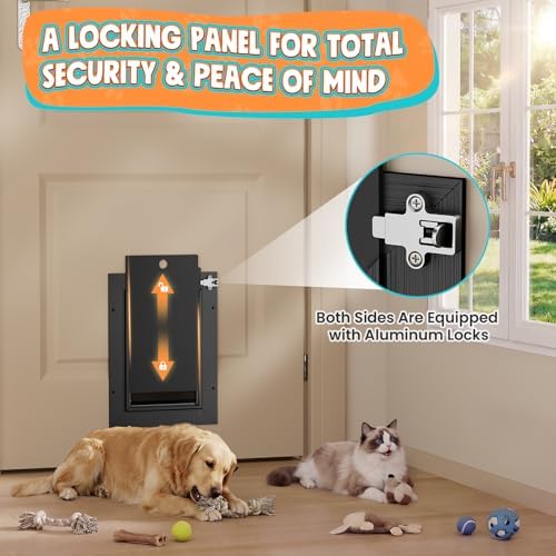 Aluminum Cat Door Interior Door, Pets Up to 22 lb, Black