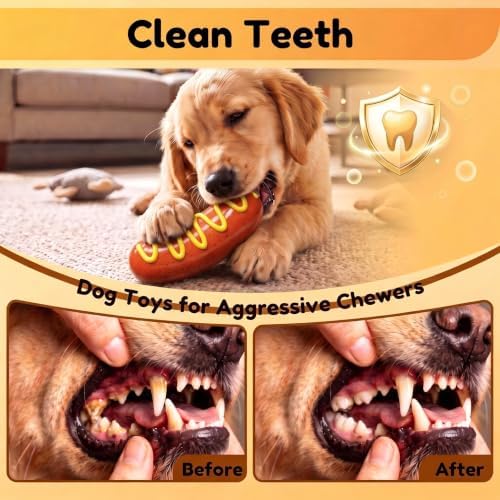 Squeaky Dog Chew Toys, Interactive Tough Indestructible Dog Toys for Aggressive Chewers, Medium to Large Dogs, Indoor & Outdoor Use