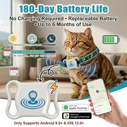 Smart Pet Collar Tracker, Dog & Cat Tracker, Real-Time Accurate Location, IPX7 Waterproof, Lightweight & Comfortable, No Monthly Fee,Android/iOS