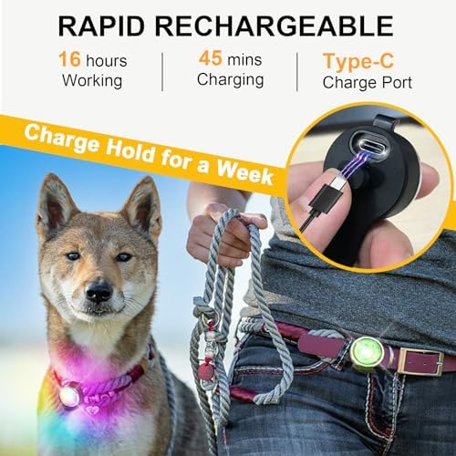 Tubasion 2-Pack Dog Lights for Night Walking, Upgraded 8 Modes Rechargeable Dog Collar Lights for Nighttime Clip On, IPX6 Waterproof and Silicone Band Safety Lights for Dog Collars