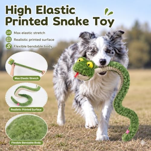 Squeaky Dog Plush Chew Toy, Interactive Tug Squeaky Toy for Chewers, Medium & Large Dogs & Fetch Play, 39.4In Stuffed Silly Snake Toy with Elastic Stretchable Body for Gentle Gum Care & Boredom Relief