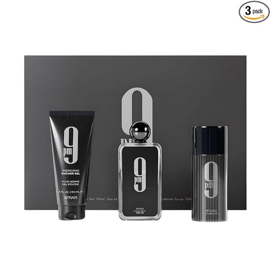 Afnan 9 Pm 3 Piece Set for Men, (3.4 Oz De Parfum Eau De Parfum Spray + 5.0 Oz Shower Gel + 5.0 Oz Perfume Deodorant)