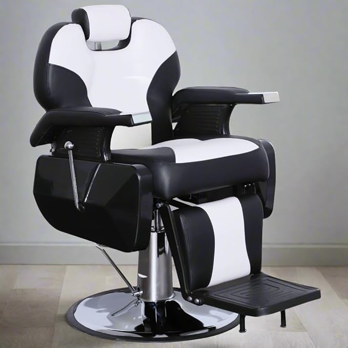 BarberPub Heavy Duty Reclining Barber Chair, All Purpose Hydraulic Salon Chairs for Hair Stylist, Barbershop Salon Tattoo 2688 (Black-White)
