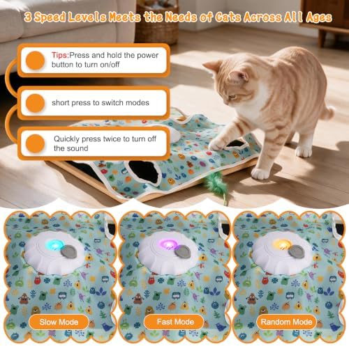 Interactive Cat Toys with Scratching Board, Rechargeable Touch Activated, Hide and Seek Design, Mouse Squeaky,Cat Enrichment Toy for Bored Cats
