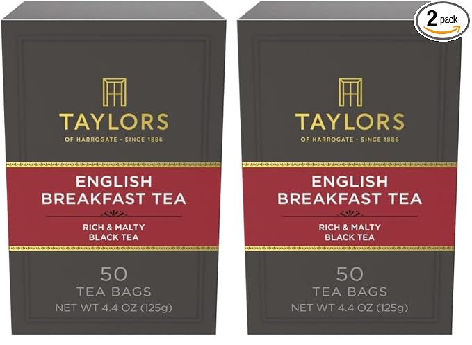 Taylors of Harrogate English Breakfast, Black Tea, Pillow Tea Bags, Rich, Bright & Malty, Caffeinated, Enjoy Hot or Iced, 50 Teabags, 50 Count (Pack of 2)