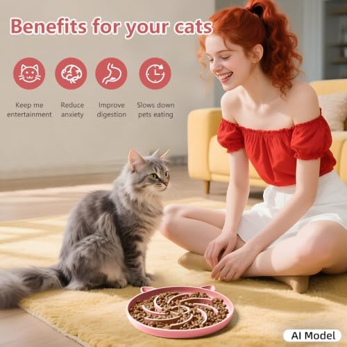 2Pcs Silicone Slow Feeder Cat Bowl,Puzzle Feeder,Interactive Toys,Slow Feeding cat Bowl Suitable for All Dry and Wet Foods,Easy to Clean Silicone Bowls(Grey and Pink)