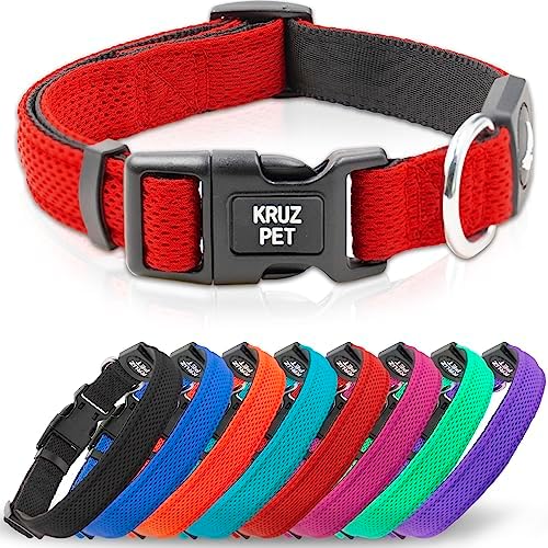Dog Collar for Large Dogs (Width- 1.5", Neck - 20.5"-31.5") | Adjustable Padded Red Dog Collar with Heavy Duty D-Ring | Soft Comfortable Fit for Large Dogs | Red, X-Large