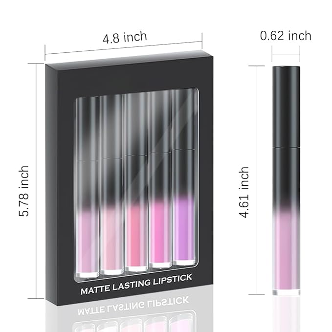 evpct 5Pcs Lavender Baby Pink Rose red Violet Plum purple Matte Liquid Lipstick Lip Stain Sets for Women Matte+Lipstick Long Lasting 24 hr Hours Magic Lipstick 24 Hours original Waterproof Set01