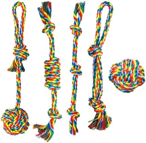 ASOCEA 5 Pack Dog Rope Toys Cotton Puppy Teething Rope
