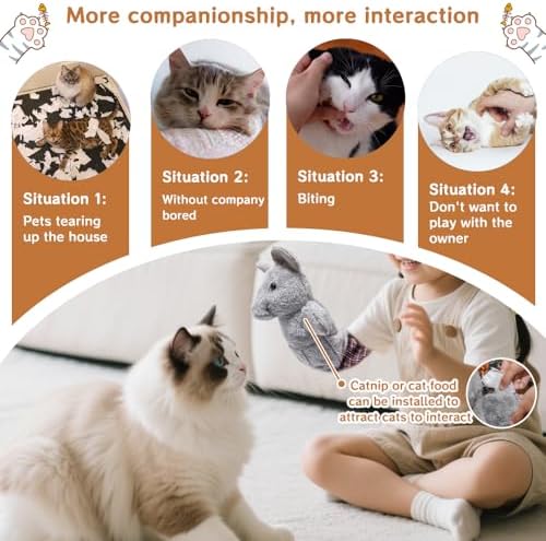 oyeftp Cat Wrestling Glove, Interactive Cat Toys for Fun Play, Thickened & Safe & Soft Cat Wrestling Glove Hand Puppets with Cats Teaser and Bell for Indoor Cats Exercise & Mental Stimulation