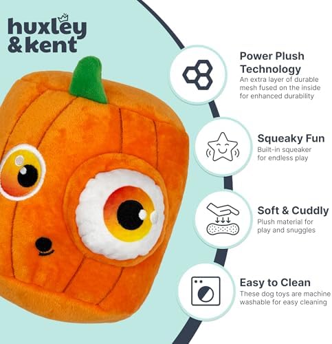 Huxley & Kent Interactive Halloween Funny Dog Toy w/Squeaker – Power Plush Puzzle Dog Toys for Small, Medium & Large Dogs – Treat Hiding Play Time - Pop 'n Fetch Pumpkin Pop-Eye