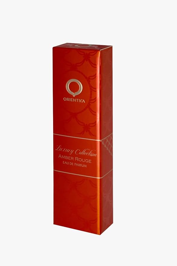 Orientica Luxury Collection Amber Rouge Eau De Parfum 0.33 Oz/10ml Mini Spray - Woody, Amber, Saffron, Praline, Jasmine, Orange, Oak Moss, Seaweed - Arabic Perfume for Men & Women