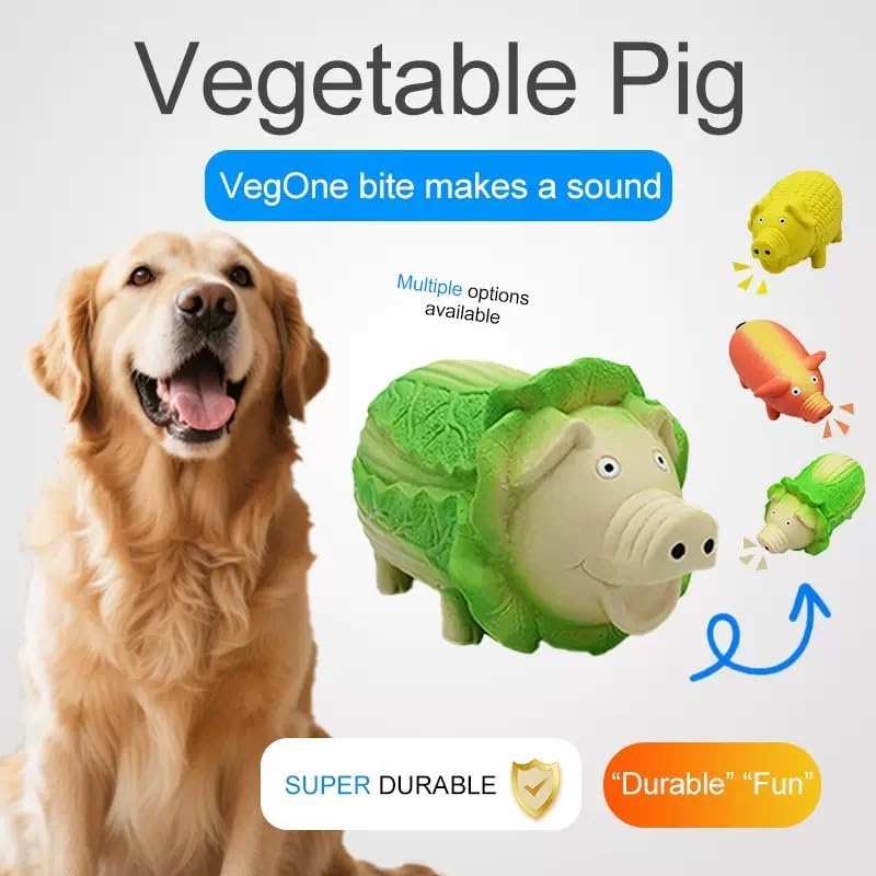 Dog Squeaky Toy, 2 Pack Latex Chew Toys with Oinks Sound Squeaker Cabbage&Carrots Grunting Pig Dog Toy Durable Dogs Squeeze Toy for Small Medium Large Dog Dental Biting Chasing to Kill Boring Time