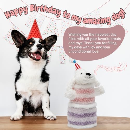 Fuzzwoof Birthday Cake Dog Toy, Singing and Dancing Birthday Songs, Interactive Dog Toys, Plush Stuffed Puppy Toys with Echo Function Feature, Happy Birthday Gift for Dogs