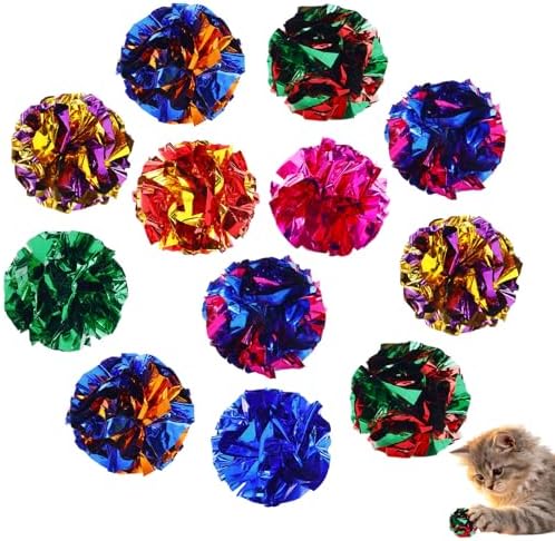 Crinkle Cat Toy Balls, 12Pcs 2.47'' Mylar Balls, Interactive Crinkle Ball, Colorful Paper Ball Chase Training Activity for Cats kitten Assorted Color, Chase Training Activity for Cats (12 Pack)