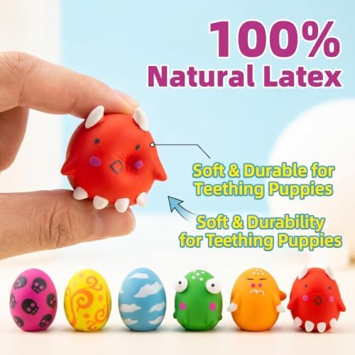 Squeaky Dog Toys for Interactive Fetch Play Durable Chewing Soft Rubber Latex Bouncy Egg Balls Puppy Toys with Cute Pattern Funny Face for Puppy Small Medium Dogs 6PCS