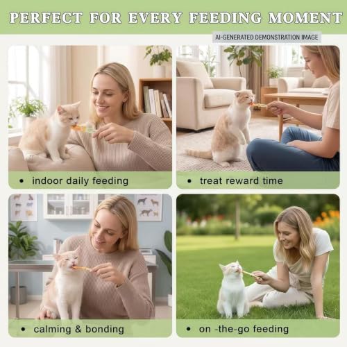 AZY 3PCS Cat Treat Dispenser Spoon Set for Wet Food – Mess-Free Cat Treat Spoon Squeeze Feeder for Lickable Treats, Long Handle Cat Food Spoon for Cats & Small Pets