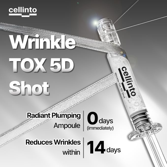 Wrinkle Argireline Serum – GLASS SKIN 14 Days Miracle Cellinto TOX 5D Shot – Korean Anti-Aging Serum with Matrixyl 3000, Collagen & Hyaluronic Acid – Smooths Fine Lines & Firms Skin – 0.47 oz