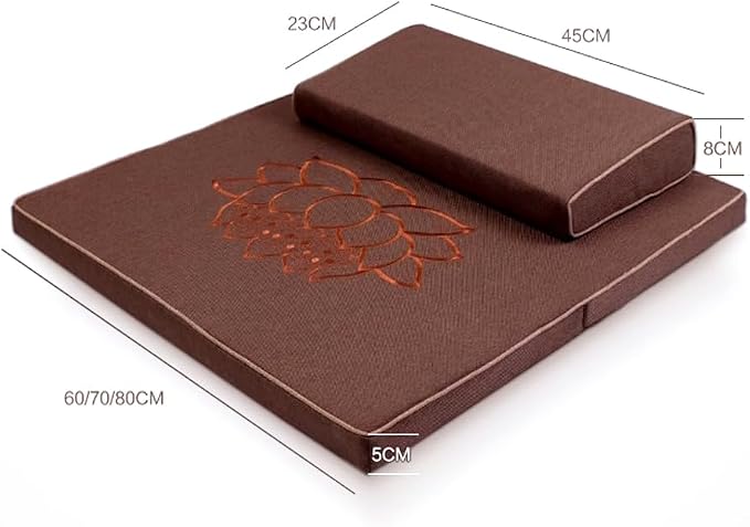 Portable Foldable Meditation Cushion Mat Set with Washable Cotton Linen Cover, Larger Thick Yoga Mat Bolster Floor Pillows Seating for Adults Meditation Accessories red-80cm