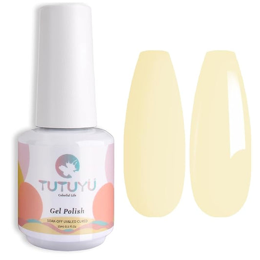 Cream Yellow Gel Nail Polish, 0.51 Fl Oz UV/LED Soak Off Yellow Gel Polish for DIY Nail Art at Home or Manicure Salon- GP0112