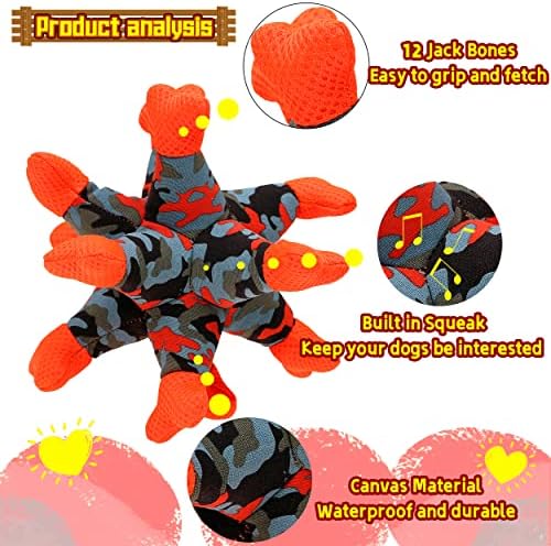 Dog Chew Squeaky Toys, Dog Teeth Cleaning Toy, Tug of War, Stuffed Jack Bone Toy with Squeakers, Interactive Toy for Small Medium Large Dogs, Orange