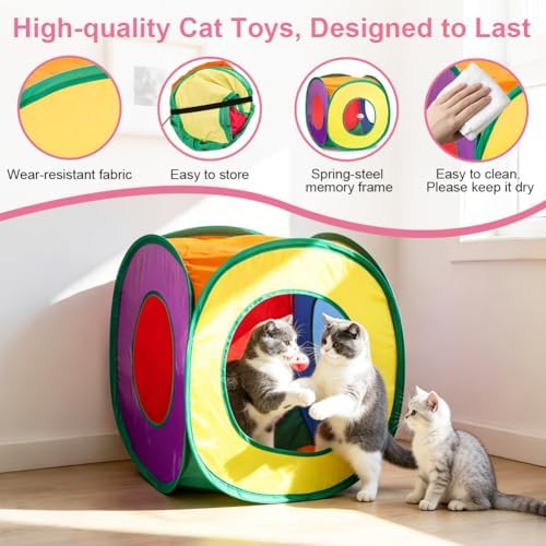 Retro Shaw 33Pcs Cat Toys with Tunnel, Kitten Toys for Indoor Cats | Interactive Cat Feather Teaser Wand Springs Pompom Ball Bell Plush Mice for Kitty Exercise Game