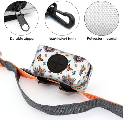 Dog Poop Bag Holder for Leashes Pouches for Pet Waste Bags and Walking Accessories (Colorful Lion Flowers Floral White)