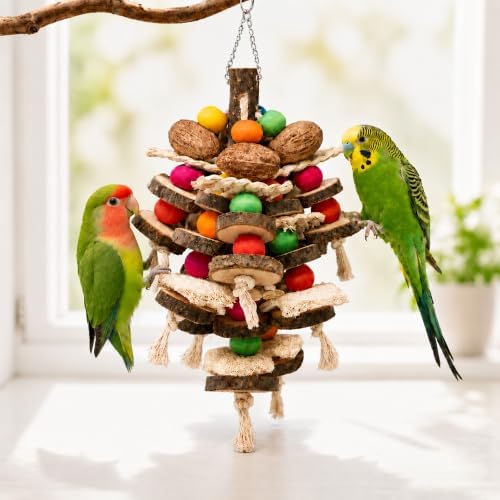 Bird Chew Toys,Natural Wood&Loofah for Parakeets,Cockatiels & Conures