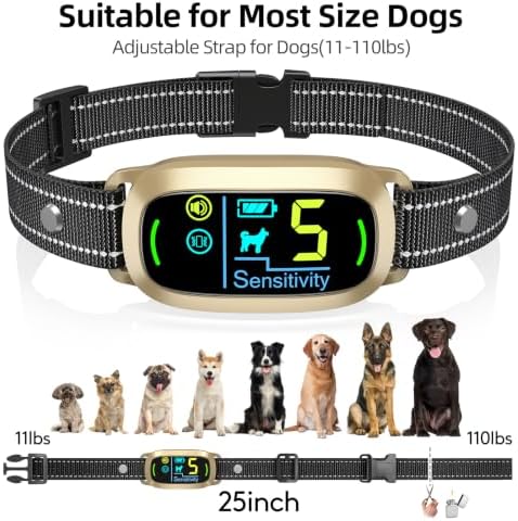 FAFAFROG Dog Bark Collar, Rechargeable Smart Collar, Anti Barking Training Collar with 5 Adjustable Sensitivity Beep Vibration, Bark Collar for Large Medium Small Dogs (Gold)