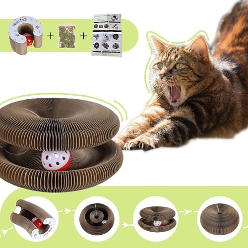 Kitty Curls Cat Toys Cat Scratching Board Toy with Ball Foldable Accordion Honeycomb Toy for Indoor Cats & Kittens, Twisty Paws cat Toy(1pcs)