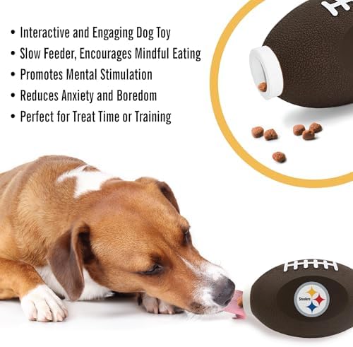 NFL Pittsburgh Steelers Football Treat Dispensing Toy for Dogs and Cats, Rubber Ball Pet Toy, Interactive Fun Doggie Treat Toy, Natural Rubber Feeding Toy