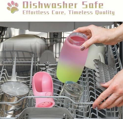 Dog Water Bottle Portable, 19Oz Large Capacity Dog Water Dispenser, Food Grade Pet Accessories for Small Dogs Large Breed, Travel Pet Water Bowl for Outdoor, Dog Birthday Gifts (Pink&Green)