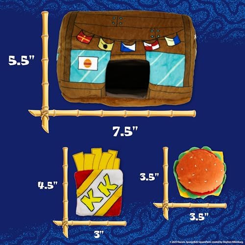 SpongeBob SquarePants Plush Dog Toys, Nesting Toy Krusty Krab Set, 3-Pack