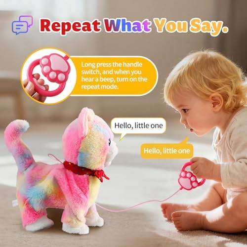 Rainbow Walking Cat Toy for Kids Kitty Toys for Girls Kitten Set that Talking Meows Singing Dancing Repeat What You Say Touch and Voice Control Plush Electronic Robot Kitties for Baby Toddlers